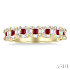 2 MM Princess Cut Ruby and 1/2 Ctw Baguette & Round Cut Diamond Precious Ring in 14K Yellow Gold 2 MM Princess Cut Ruby and 1/2 Ctw Baguette & Round Cut Diamond Precious Ring in 14K Yellow Gold