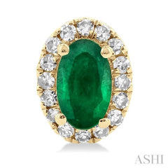 5x3 MM Oval Shape Emerald and 1/8 Ctw Single Cut Diamond Halo Precious Stud Earrings in 14K Yellow Gold 5x3 MM Oval Shape Emerald and 1/8 Ctw Single Cut Diamond Halo Precious Stud Earrings in 14K Yellow Gold
