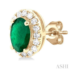 5x3 MM Oval Shape Emerald and 1/8 Ctw Single Cut Diamond Halo Precious Stud Earrings in 14K Yellow Gold 5x3 MM Oval Shape Emerald and 1/8 Ctw Single Cut Diamond Halo Precious Stud Earrings in 14K Yellow Gold