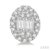 1/2 Ctw Oval Mount Baguette and Round Cut Diamond Earrings in 14K White Gold