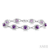 5x5 MM Cushion Shape Amethyst and 1/6 Ctw Round Cut Diamond Bracelet in 10K White Gold