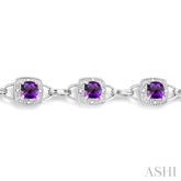 5x5 MM Cushion Shape Amethyst and 1/6 Ctw Round Cut Diamond Bracelet in 10K White Gold