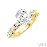 7/8 Ctw Oval Shape Emerald and Round Cut Diamond Semi-Mount Engagement Ring in 14K Yellow and White Gold