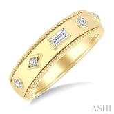 1/6 Ctw Mixed Shape Bezel Set Baguette and Round Cut Diamond Fashion Band in 14K Yellow Gold