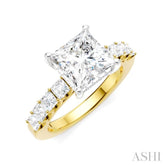 7/8 Ctw Princess Shape Princess and Round Cut Diamond Semi-Mount Engagement Ring in 14K Yellow and White Gold