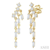 3/4 Ctw Mini Chandelier Baguette and Round Cut Diamond Fashion Long Earrings in 14K Yellow Gold