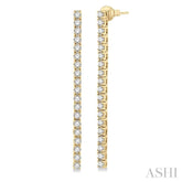 2 Ctw Single Line Drop Round Cut Diamond Tennis Earrings in 14K Yellow Gold