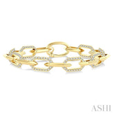 3 Ctw Open Window Hexagon Link Round Cut Diamond Aeris Gold Fashion Bracelet in 14K Yellow Gold