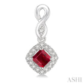 4x4 MM Cushion Shape Ruby and 1/5 Ctw Round Cut Diamond Earrings in 10K White Gold