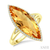 22X8 MM Evoque Gemstone Marquise Shape Citrine and 1/5 Ctw Round Cut Diamond Semi-Precious Ring in 14K Yellow Gold