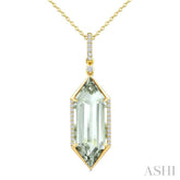 22X8 MM Hexagon Shape Green Amethyst and 1/6 Ctw Round Cut Diamond Semi-Precious Pendant With Chain in 14K Yellow Gold
