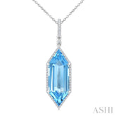 22X8 MM Evoque Gemstones Hexagon Shape Blue Topaz and 1/4 Ctw Round Cut Diamond Semi-Precious Pendant With Chain in 14K White Gold