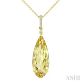 22X8 MM Evoque Gemstones Pear Shape Lemon Quartz and 1/20 Ctw Round Cut Diamond Semi-Precious Pendant With Chain in 14K Yellow Gold