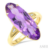 22X8 MM Evoque Gemstones Oval Shape Amethyst and 1/50 Ctw Round Cut Diamond Semi-Precious Ring in 14K Yellow Gold