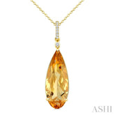 22X8 MM Evoque Gemstone Pear Shape Citrine and 1/20 Ctw Round Cut Diamond Semi-Precious Pendant With Chain in 14K Yellow Gold