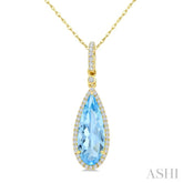 16X6 MM Pear Shape Blue Topaz and 1/5 Ctw Round Cut Diamond Semi-Precious Pendant With Chain in 10K Yellow Gold