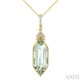 22X8 MM Evoque Gemstone Hexagon Shape Green Amethyst and 1/10 Ctw Round Cut Diamond Semi-Precious Pendant With Chain in 14K Yellow Gold