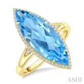 22X8 MM Evoque Gemstones Marquise Shape Blue Topaz and 1/5 Ctw Round Cut Diamond Semi-Precious Ring in 14K Yellow Gold