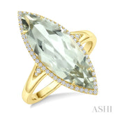 22X8 MM Evoque Gemstone Marquise Shape Green Amethyst and 1/5 Ctw Round Cut Diamond Semi-Precious Ring in 14K Yellow Gold