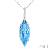 22X8 MM Evoque Gemstones Marquise Shape Blue Topaz and 1/4 Ctw Round Cut Diamond Semi-Precious Pendant With Chain in 14K White Gold
