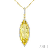 22X8 MM Evoque Gemstones Marquise Shape Lemon Quartz and 1/4 Ctw Round Cut Diamond Semi-Precious Pendant With Chain in 14K Yellow Gold