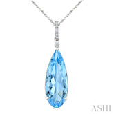 22X8 MM Evoque Gemstones Pear Shape Blue Topaz and 1/20 Ctw Round Cut Diamond Semi-Precious Pendant With Chain in 14K White Gold