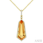 22X9 MM Evoque Gemstone Shield Shape Citrine and 1/4 Ctw Round Cut Diamond Semi-Precious Pendant With Chain in 14K Yellow Gold