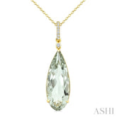 22X8 MM Evoque Gemstone Pear Shape Green Amethyst and 1/20 Ctw Round Cut Diamond Semi-Precious Pendant With Chain in 14K Yellow Gold