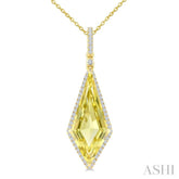 22X9 MM Evoque Gemstones Kite Shape Lemon Quartz and 1/4 Ctw Round Cut Diamond Semi-Precious Pendant With Chain in 14K Yellow Gold