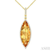 22X8 MM Evoque Gemstone Marquise Shape Citrine and 1/4 Ctw Round Cut Diamond Semi-Precious Pendant With Chain in 14K Yellow Gold
