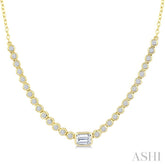 1/2 Ctw Halfway Bezel Set Emerald and Round Cut Diamond Necklace in 14K Yellow Gold