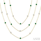 2.90 MM Round Shape Emerald and 2 3/4 Ctw Round Cut Diamond Precious Necklace in 14K Yellow Gold