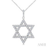 3/4 Ctw Star of David Round Cut Diamond Fashion Pendant With Chain in 14K White Gold