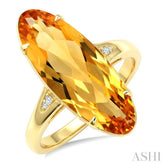 22X8 MM Evoque Gemstone Oval Shape Citrine and 1/50 Ctw Round Cut Diamond Semi-Precious Ring in 14K Yellow Gold