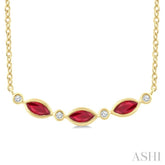 4X2 MM Marquise Shape Ruby and 1/50 Ctw Round Cut Diamond Precious Bar Necklace in 10K Yellow Gold