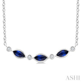 4X2 MM Marquise Shape Sapphire and 1/50 Ctw Round Cut Diamond Precious Bar Necklace in 10K White Gold