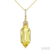 22X8 MM Evoque Gemstones Hexagon Shape Lemon Quartz and 1/10 Ctw Round Cut Diamond Semi-Precious Pendant With Chain in 14K Yellow Gold