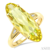 22X8 MM Evoque Gemstones Oval Shape Lemon Quartz and 1/50 Ctw Round Cut Diamond Semi-Precious Ring in 14K Yellow Gold