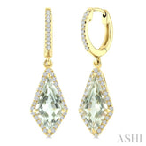 12X5 MM Kite Shape Green Amethyst and 1/3 Ctw Round Cut Diamond Semi-Precious Earrings in 10K Yellow Gold