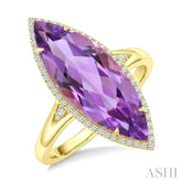 22X8 MM Evoque Gemstones Marquise Shape Amethyst and 1/5 Ctw Round Cut Diamond Semi-Precious Ring in 14K Yellow Gold
