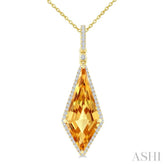 22X9 MM Evoque Gemstone Kite Shape Citrine and 1/4 Ctw Round Cut Diamond Semi-Precious Pendant With Chain in 14K Yellow Gold