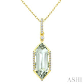 16X6 MM Hexagon Shape Green Amethyst and 1/10 Ctw Round Cut Diamond Semi-Precious Pendant With Chain in 10K Yellow Gold