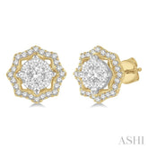 3/4 Ctw Star Lattice Lovebright Round Cut Diamond Earrings in 14K Yellow and White Gold