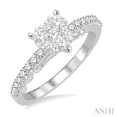 5/8 Ctw Round Cut Diamond Heart Shaped Lovebright Ring in 14K White Gold
