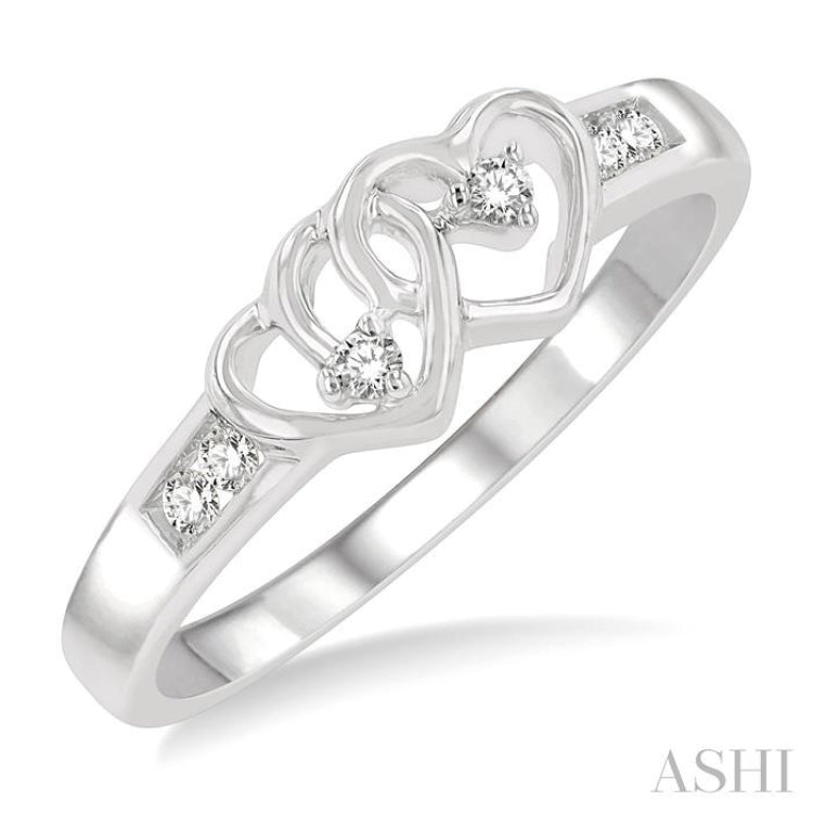 1/10 Ctw Twin Hearts Diamond Ring in 10K White Gold 1/10 Ctw Twin Hearts Diamond Ring in 10K White Gold