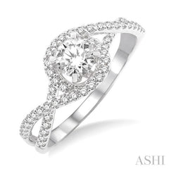 5/8 Ctw Diamond Engagement Ring with 1/3 Ct Round Cut Center Stone in 14K White Gold 5/8 Ctw Diamond Engagement Ring with 1/3 Ct Round Cut Center Stone in 14K White Gold