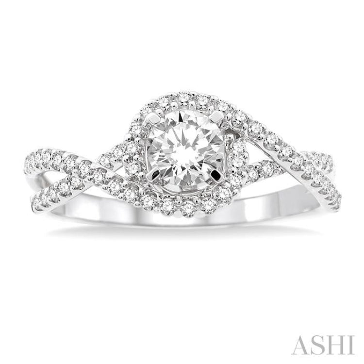 5/8 Ctw Diamond Engagement Ring with 1/3 Ct Round Cut Center Stone in 14K White Gold 5/8 Ctw Diamond Engagement Ring with 1/3 Ct Round Cut Center Stone in 14K White Gold