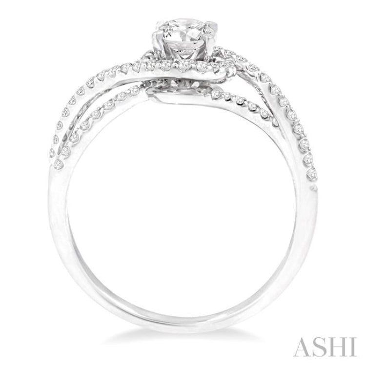 5/8 Ctw Diamond Engagement Ring with 1/3 Ct Round Cut Center Stone in 14K White Gold 5/8 Ctw Diamond Engagement Ring with 1/3 Ct Round Cut Center Stone in 14K White Gold