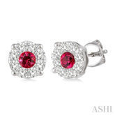 3.3 MM Round Cut Ruby and 1/2 Ctw Lovebright Diamond Precious Earrings in 14K White Gold