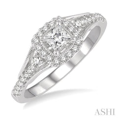 1/2 Ctw Diamond Engagement Ring with 1/5 Ct Princess Cut Center Stone in 14K White Gold 1/2 Ctw Diamond Engagement Ring with 1/5 Ct Princess Cut Center Stone in 14K White Gold